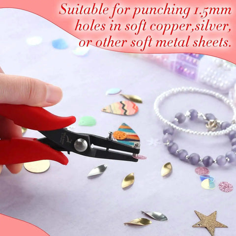 1.5mm Hole Punch Pliers With Replacement Pins For Soft Metals Pro Grade Long Reach Round Hole Tool with jewelry supplies