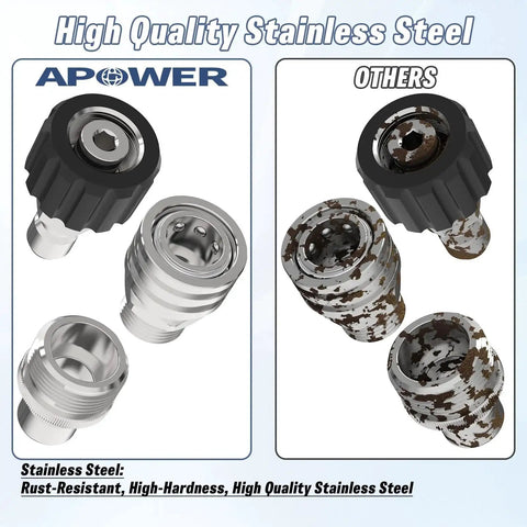 Stainless Steel Quick Connect Kit For Pressure Washer M22 To Three Eighths Inch Quick Disconnect, comparison with rusted connectors