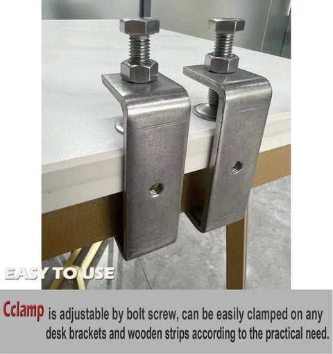 Two 304 stainless steel C-clamps with 85mm wide jaws clamping a wooden edge