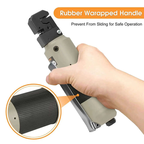 Heavy Duty Pneumatic Sheet Metal Punch Tool Kit With US Connector showing rubber-wrapped handle for safe operation.