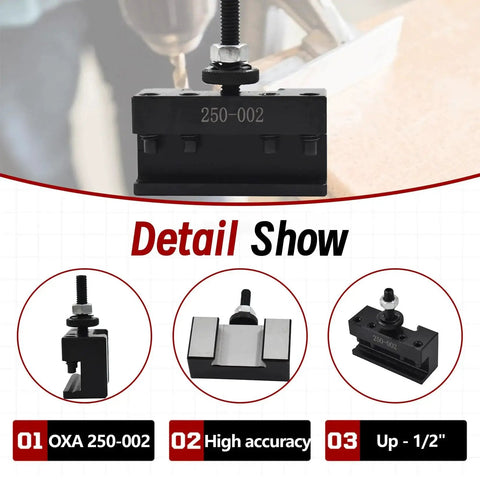 Quick Change OXA 2 Boring And Turning Tool Holder For Lathe CNC 250-002, 1/2 Inch Capacity, Hardened Steel Detail View