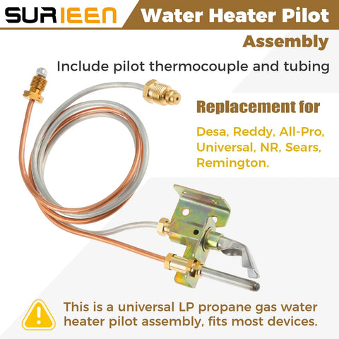 SURIEEN Water Heater Pilot Assembly with copper tubing, thermocouple, and mounting bracket