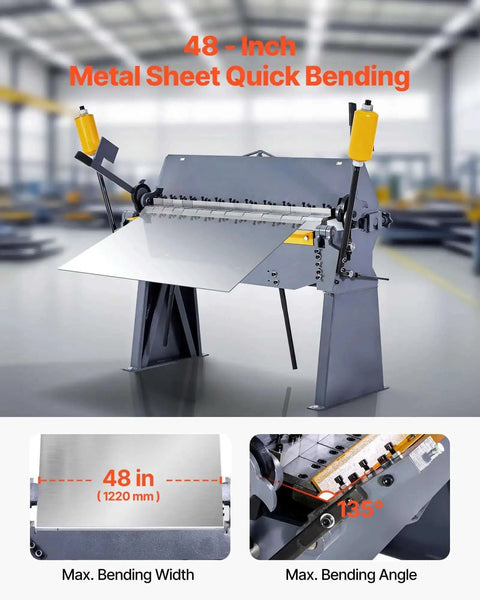 48 Inch Heavy Duty Box And Pan Brake For Metalworking, 12 Gauge Mild Steel Capacity, 0 To 135 Degree Adjustable Bending