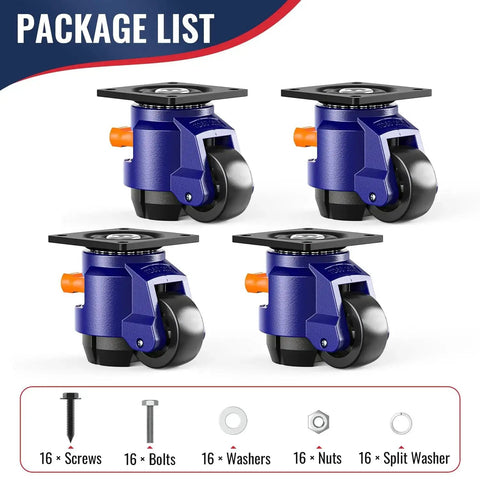 Heavy Duty Leveling Casters Set Of 4 With Ratchet Handle For Quick Height Adjustment, Each Castor Supports Up To 2200 Lbs, blue casters