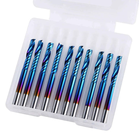 Nano Blue Coat Flat Nose End Mill Set With One Flute Spiral Upcut CNC Router Bits For Milling And Engraving 3.175mm Cutter Diameter