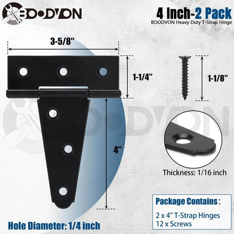 4 Inch T Strap Gate Hinges Heavy Duty Black Iron Tee Hinges Made From Solid Iron With Glossy Powder Coating Corrosion Resistant