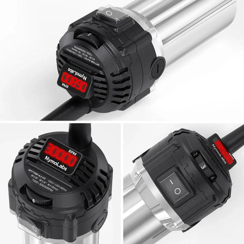710W CNC Router Spindle Motor With Speed Display And Six Speed Settings, 7,000 To 30,000 RPM, 65mm Diameter, shown close-up