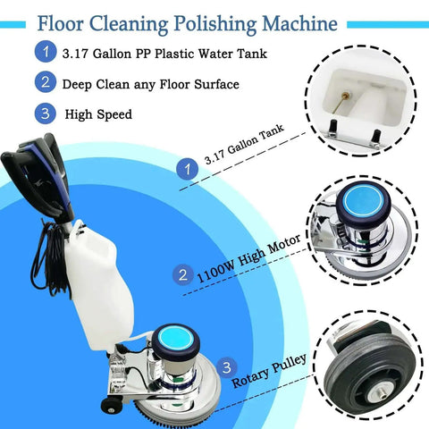 Beast 18 Inch Floor Scrubber And Polisher Pro Grade Multi Surface Cleaner with 3.17 gallon tank and 1100W motor