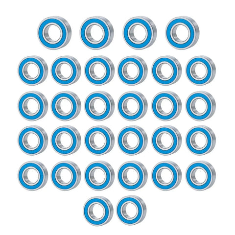 Steel Blue 30Pcs Ball Bearings Kit For 1 14 Tamiya RC Trucks Including 6x12x4mm And 5x11x4mm Bearings displayed in grid layout