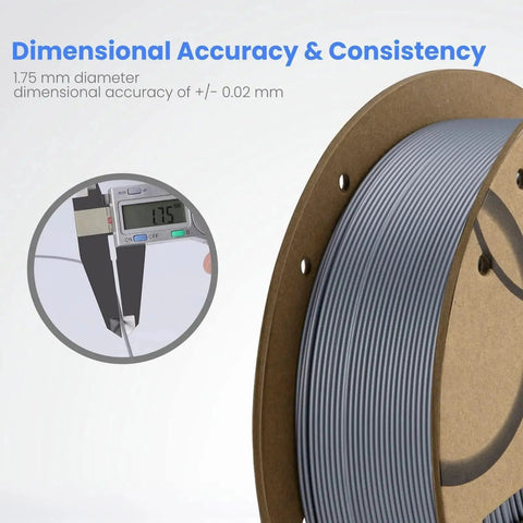 Black PLA Filament 1.75mm 1kg Spool For 3D Printing 0.02mm Tolerance displayed with caliper measurement detail