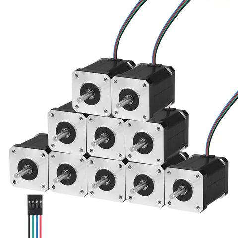 10 Pack Nema 17 Stepper Motors for DIY Makers and CNC Builders High Torque Bipolar 2 Phase 1.8 Degree Step Angle 0.84 Nm