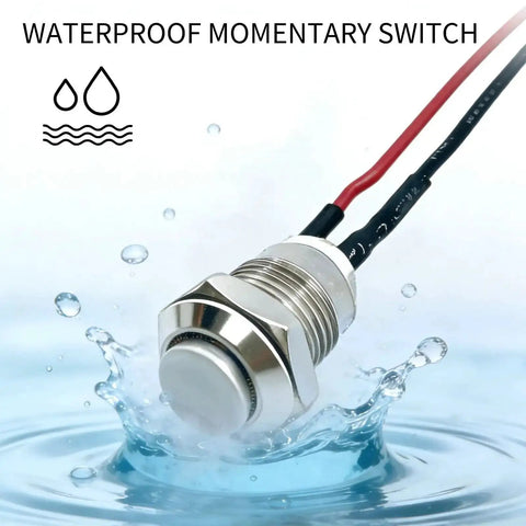 12mm Momentary Push Button Switch With High Head Waterproof Metal On Off Switch And Prewired Harness in water demonstration