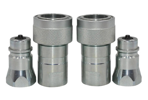 1/2 Inch Hydraulic Quick Connect Tractor Couplers with Red Dust Caps, Poppet Valve, Pioneer Style, ISO 5675 Interchangeable Set