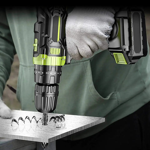 Close-up of someone using the Masonry Drill Bit Set For Tile Brick Glass Plastic And Wood With Tungsten Carbide Tip 10 Pcs Anti Rust YG6X Alloy Precision Cross Angle Ground Tip For Clean Starts And Minimal Walk on metal.