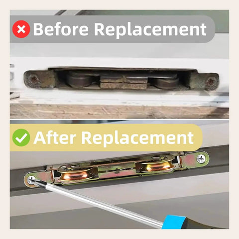 Comparison of old and new 2-Pack Heavy Duty Sliding Door Rollers With Steel Ball Bearing Tandem Wheels For Patio Doors installation