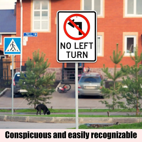 No Left Turn Signs Pelopy 2 Pack 24 By 18 Inches Reflective Aluminum Weatherproof Rust Free Signage installed on street