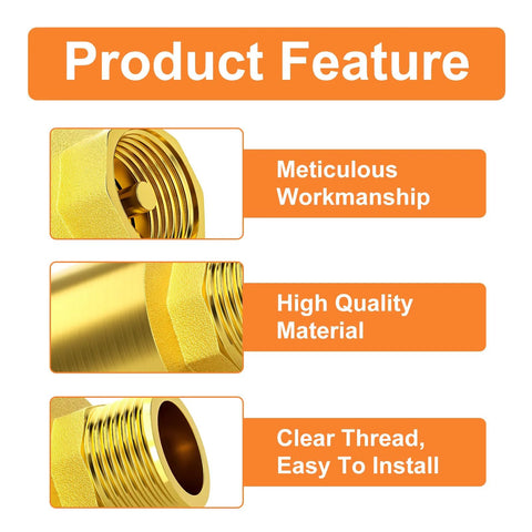 Brass check valve with BSP threads, DN20 (3/4 in), one-way backflow preventer, threaded end close-up.