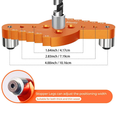 Pro Grade Dowel Jig Kit for Floating Shelves and Hidden Brackets with One Half Inch Drill Bit, detailed measurement view