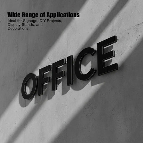 Black "OFFICE" sign on wall, highlighting versatile use of Four Pack Black Acrylic Sheets 12 By 16 Inches One Eighth Inch Thick For Laser Cutting Crafts Photo Frames And DIY Projects Plexiglass Board Great For Laser Engraving And Craft Making.
