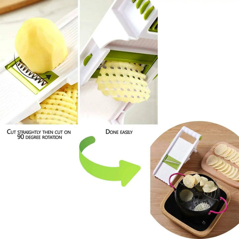 Adjustable Mandoline Slicer With 5 Ultra Sharp Stainless Steel Blades For Veggies And Fruits GProMe Slicer in use for waffle cuts