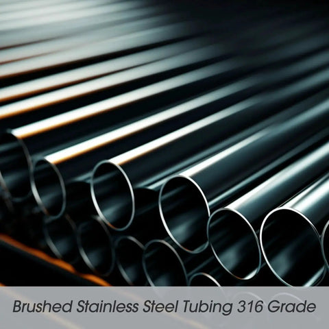 Brushed stainless steel tubing 316 grade aligned in rows