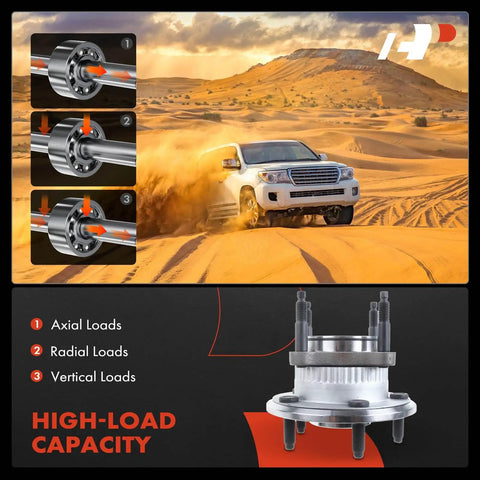 Rear Wheel Bearing And Hub Assembly 5-Lug Direct Fit Replacement Fits Jeep Grand Cherokee 2005 2010 And Commander 2006 2010 High Load Capacity For Smooth Ride And Reliable Axial Radial Support with diagrams and vehicle in desert