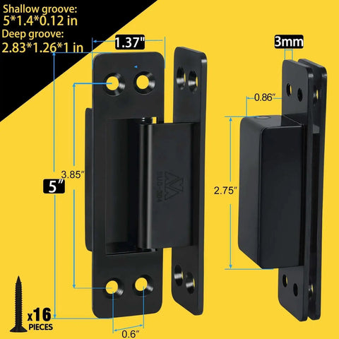 5 Inch Hidden Door Hinge 304 Stainless Steel Heavy Duty Invisible Hinge for Secret Doors, 3mm thick, with dimension details