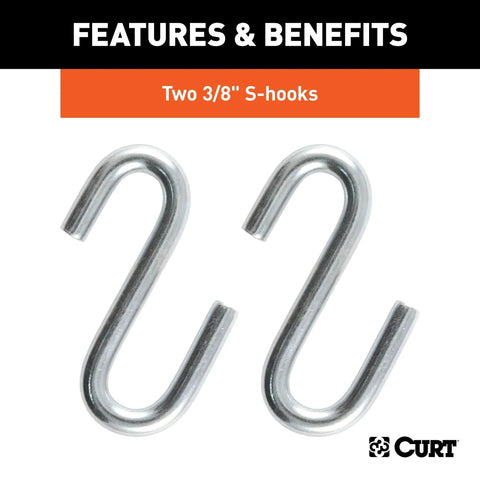 Image of two 3/8 inch S-hooks from a 48 Inch Trailer Safety Chain With Three Eighths Inch S Hooks, Grade 30 Chain, Two Thousand Pound Break Strength For Towing.