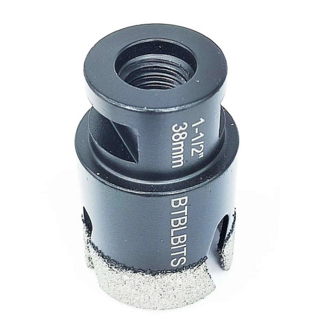 Front view of a Dry Diamond Core Drill Bit For Tile And Stone One And A Half Inch 38mm with hex shank adapter and thread