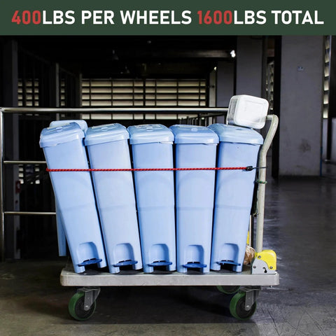 Heavy-duty cart with blue bins on 4 Inch Caster Set Of 4 Replacement Wheels With Polyurethane Tread On Cast Iron Cores