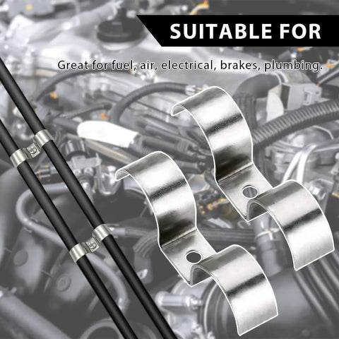 Heavy Duty Stainless Steel Double Line Clamp Set For Three Eighths Inch Brake And Fuel Lines With Mounting Screws 12 Piece FSTURIOS