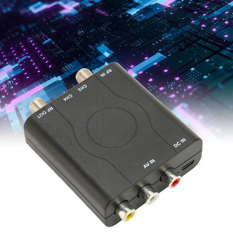 NTSC TV Modulator For Composite To RF Coax, PLL VHF Channel 3 Or 4, Premium ABS Case, AV Cable Included, digital background