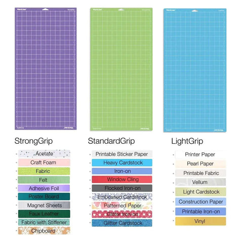 12x24 Cutting Mats For Cricut Explore One, Air, Air 2, And Maker With WORKLION Adhesive Variety Pack standard, light, strong