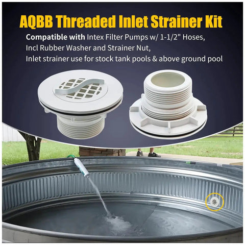 Two Pack Threaded Inlet Strainer Kit For Intex Filter Pumps With One And A Half Inch Hoses Includes Rubber Washer And Strainer Nut