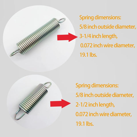 Two zinc-plated extension springs, 5/8 in OD, lengths 2-1/2 in and 3-1/4 in, spring steel construction