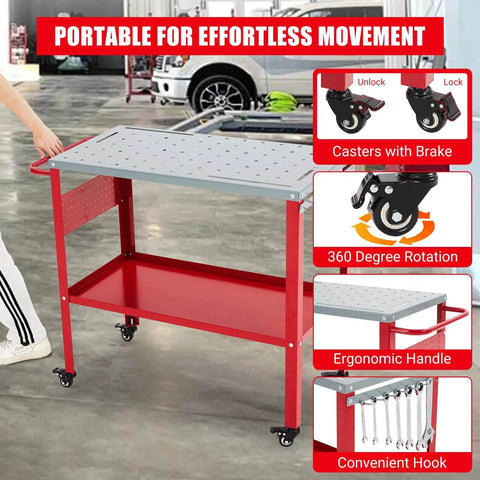 Movable Welding Table 36 By 18 Inch Heavy Duty Steel Workbench With 1200 Lbs Total Load Capacity featuring casters and tool tray