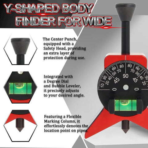 Pipe Center Finder With Magnetic Centering Head For Pros, 2.75 Inch Y Type Pipe Fitting Tool with Adjustable Dial Bubble Protractor