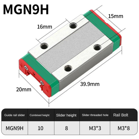 High Precision Linear Rail For 3D Printers And CNC Machines MGN9H with dimensions and specifications visible