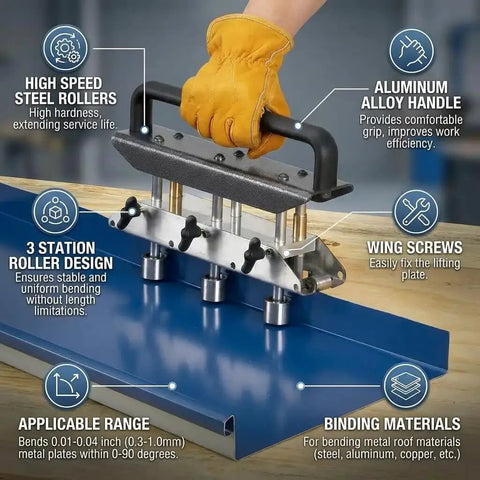 Heavy Duty Metal Sheet Roller Bender Tool For DIY Roofing And Bending Adjustable Three Station Roller With 0 To 90 Degree Angles