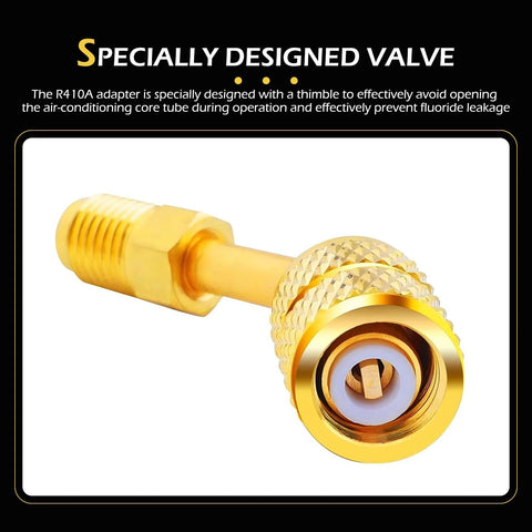 Zikefest R410A mini split adapter, brass gold finish, 5/16 in female to 1/4 in male flare for HVAC connectors