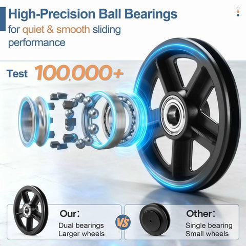 High-precision ball bearings for 10 Foot Double Door Sliding Barn Door Hardware Track Kit With Handle Industrial Spoke Wheel Wall Mount Quiet Glide Easy Install Black Finish 108 Inch Track Fits 50 To 52 Inch Opening