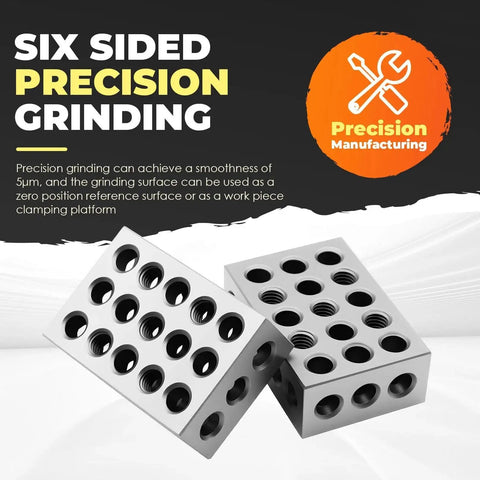 1-2-3 Inch Block Set With 23 Holes.0002 Inch Tolerance, Precision Ground And Case Hardened On All Sides, Shop-Ready Machinist Calibration Blocks