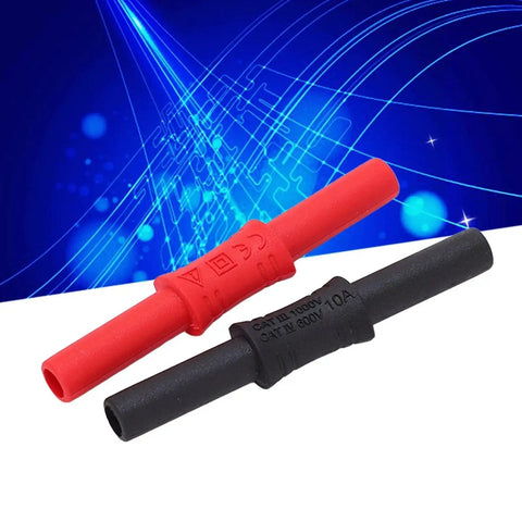 Banana connector pair, red and black insulated 4mm female-to-female with PVC sleeve