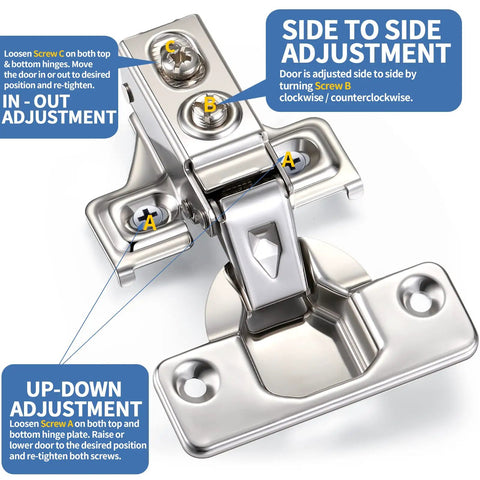 100 Pack Soft Closing Cabinet Hinges For Kitchen Half Inch Partial Overlay 105 Degree Concealed Hinges With Adjustment Instructions