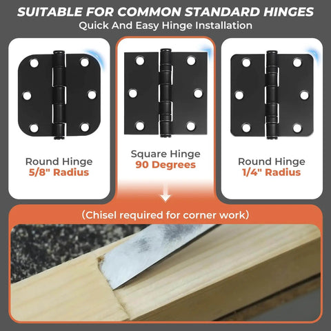 Metal Door Hinge Jig For Adjustable Router Template With 2.5 To 5 Inch Hinge Mortises, showing round and square hinge options.