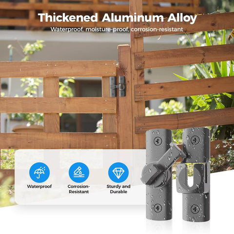 Easy Install 90 And 180 Degree Sliding Barn Door Latch With 3.1 Inch Lock For Cabinets Bathroom Garden Doors Grey 1 Pack Flexible Mount On Both Sides Multi Angle Compatibility Durable Metal Hardware shown with a wooden gate.