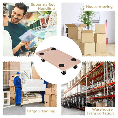 Heavy Duty Wood Furniture Moving Dolly With Four 360 Degree Wheels Supports Up To 500 Lbs, ideal for sofas, washing machines, and more.