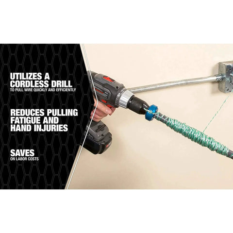 Power Pull It Cable Puller for drills attach to cordless drill to quickly pull wires and cables reducing hand fatigue and labor