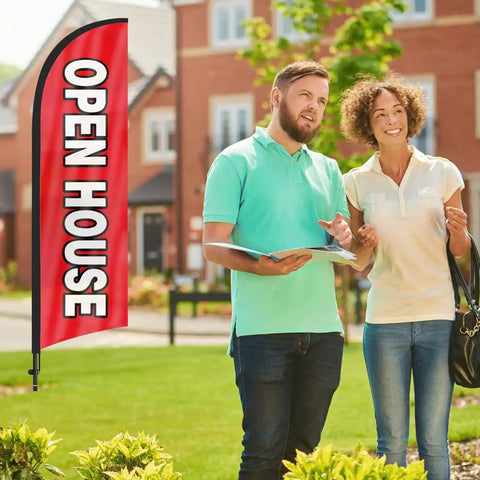 Open House Flags For Real Estate Pros With Pole Kit And Ground Stake Eight Foot Tall Outdoor Signage For Real Estate Listings