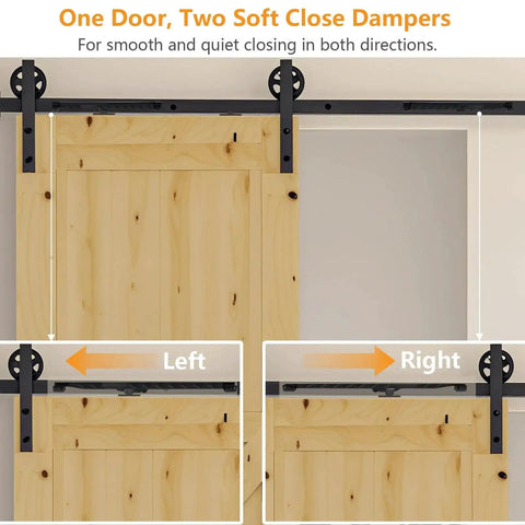Two Piece Barn Door Soft Close Kit No Drill Version for Sliding Barn Door Hardware Supports 70 to 160 lbs installed view